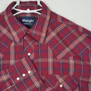 Wrangler Western Shirt Mens Medium Red Plaid Pearl Snap Long Sleeve 75204PP